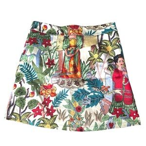 QEENRAAN Vintage Character Print Skirt Women High Waist full lined Medium